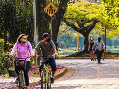 Lazer no Parque do Ibirapuera após a flexibilização do isolamento social durante a pandemia de covid-19.